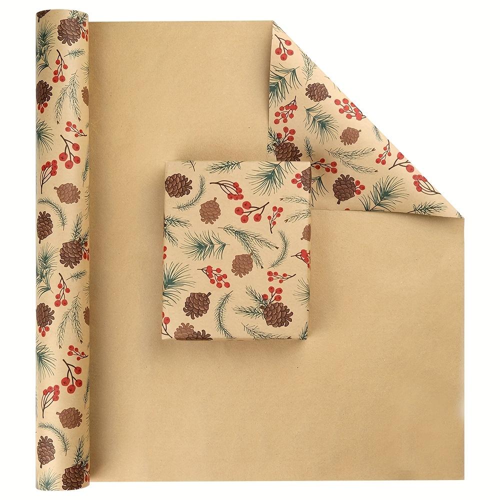 1roll Vintage Christmas Packaging Paper Holiday Wrapping Sheet with Pine Cone,Gifts,Decorations - Rustic Farmhouse Holiday Decor
