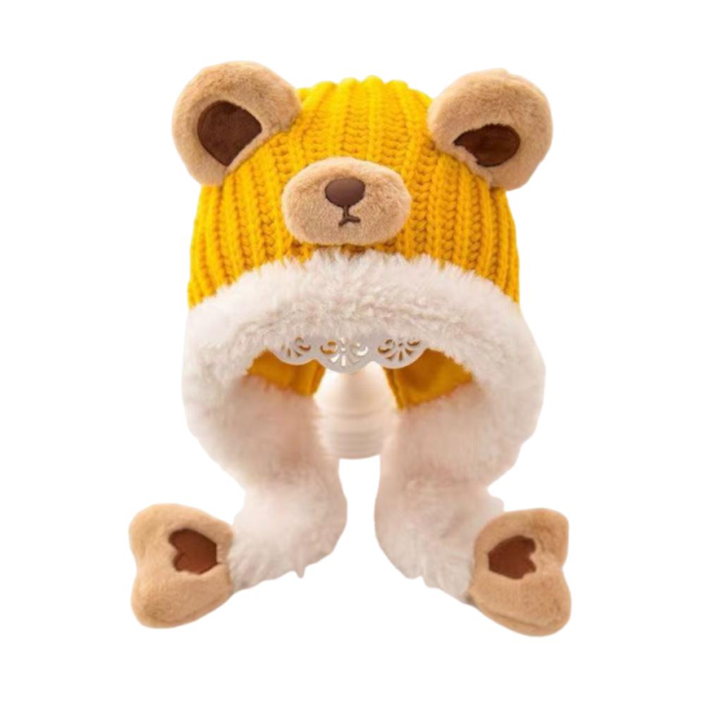 

Kawaii Cartoon Beanie Caps Thickened Bear Baby Ear Protection Hat Coldproof Keep Warm Children s Pullover Hats жёлтый