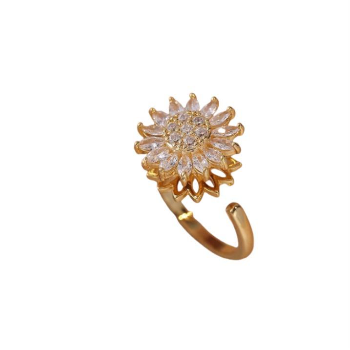 Copper-Plated Gold Rotatable Sunflower Pendant with Zircon – Elegant Women's Luxury Necklace