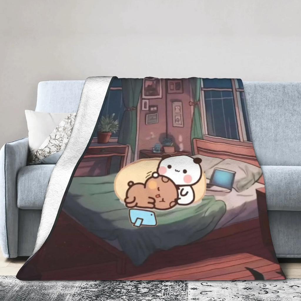 Soft Flannel Throw Blanket for Kids  Bubu  Dudu Playing Football Design Perfect for Couch Bed Picnic Sofa Decor