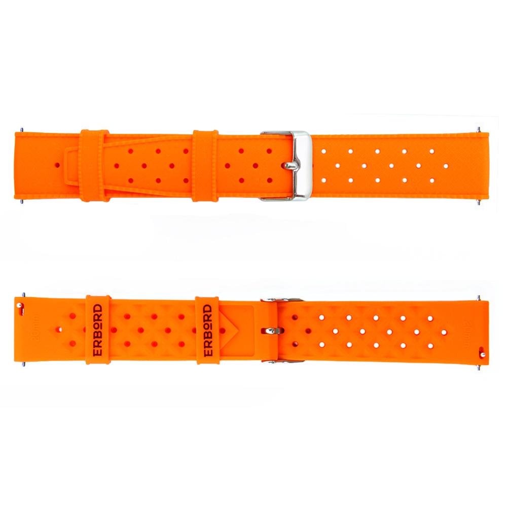 ERBORD Universal Silicone Strap 20mm, Tropic, Orange / Silver Buckle
