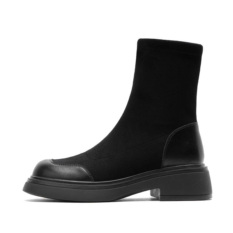 Slim Suede Short Boots Lady BrandNew Martin Boots Retro Stretch Knight Boots Thick Sole Round Toe Short Boots Lady Boots 38 4570₽