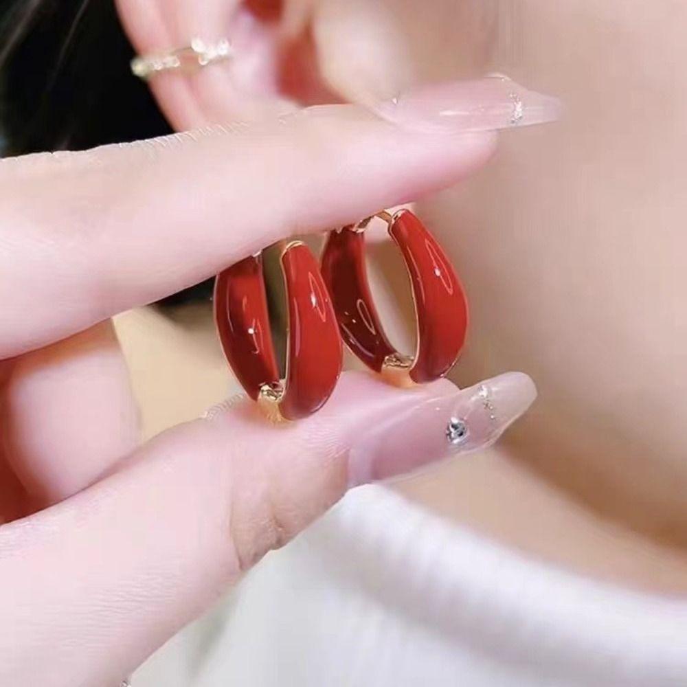 Exquisite Vintage Enamel Oil Drop Earrings Hoop Ear Buckle Korean Style Earrings Women Jewelry