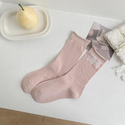 Summer Thin Socks Women's Japanese Lace Small Floral Tube Socks Sweet Bow Curled Heap Socks Women