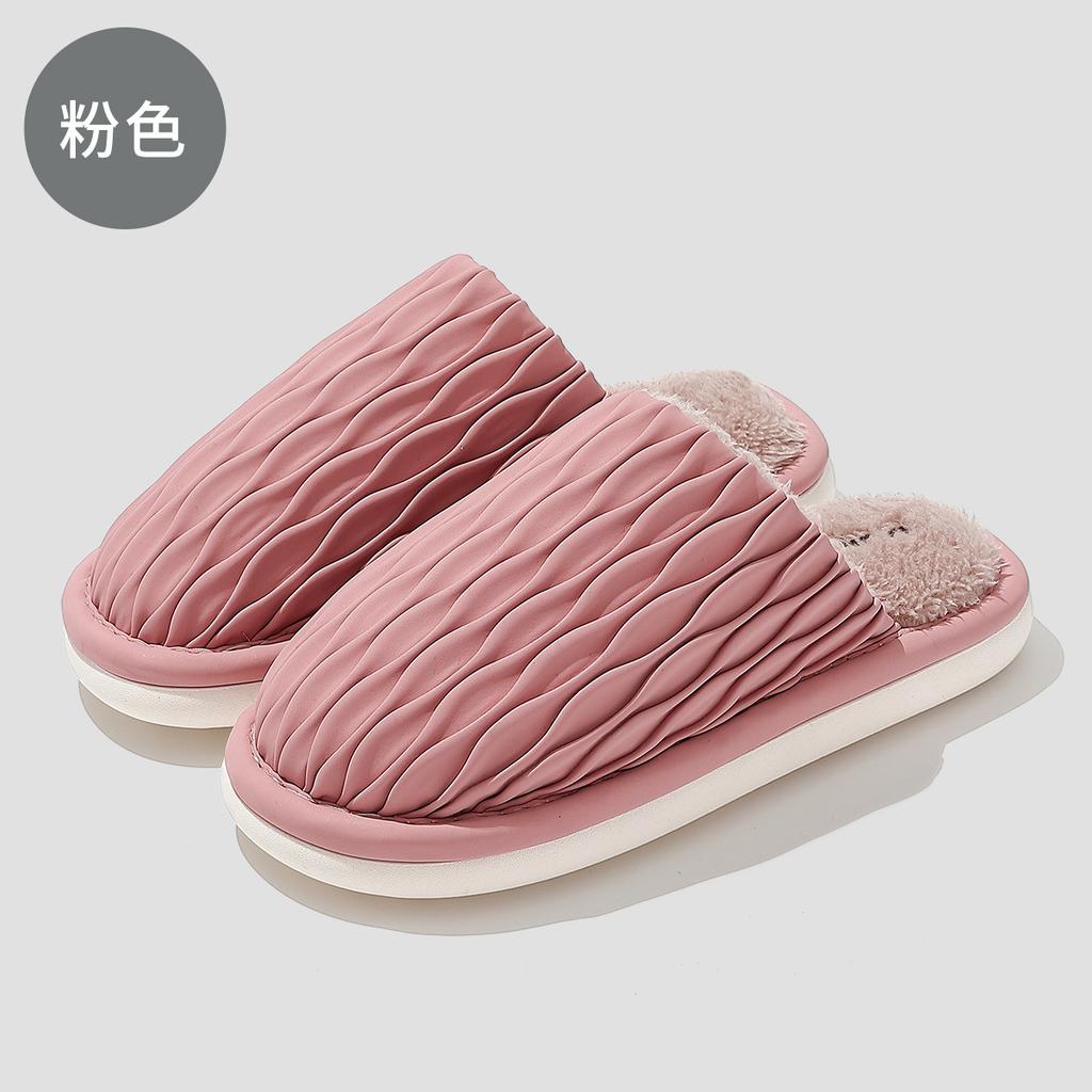 Home cotton slippers winter couple pu waterproof creative plush warm non-slip indoor household cotton mop