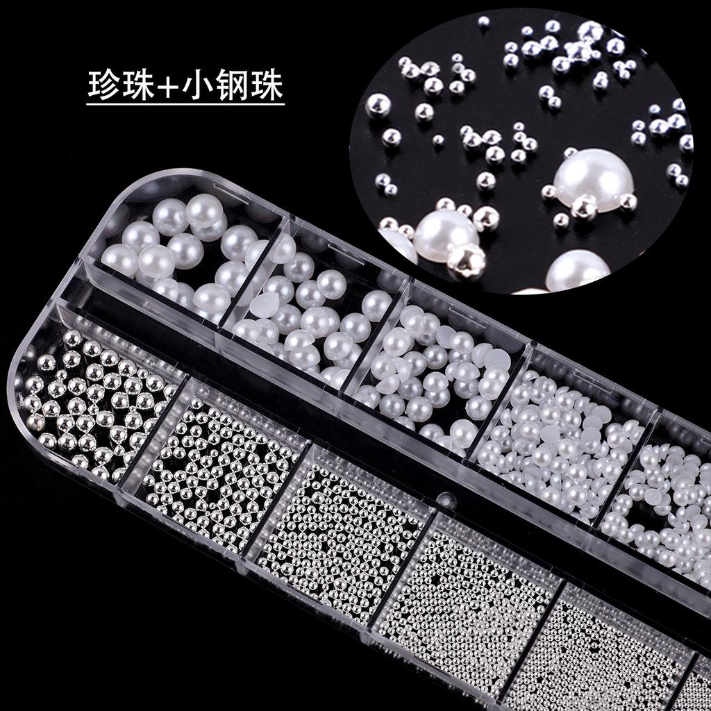 Nail Art Mini Small Steel Ball Small Pearl Non-Peeling Resin Bow Mixed Diy Accessories Set