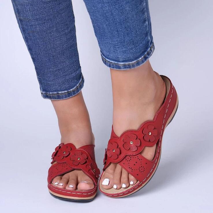 XIHAHA Women Shoes Flat Sandals Beach Wedge Ladies Sweet Flower Sandals Solid Color Durable Shoes Soulier Girls Slippers Sneaker
