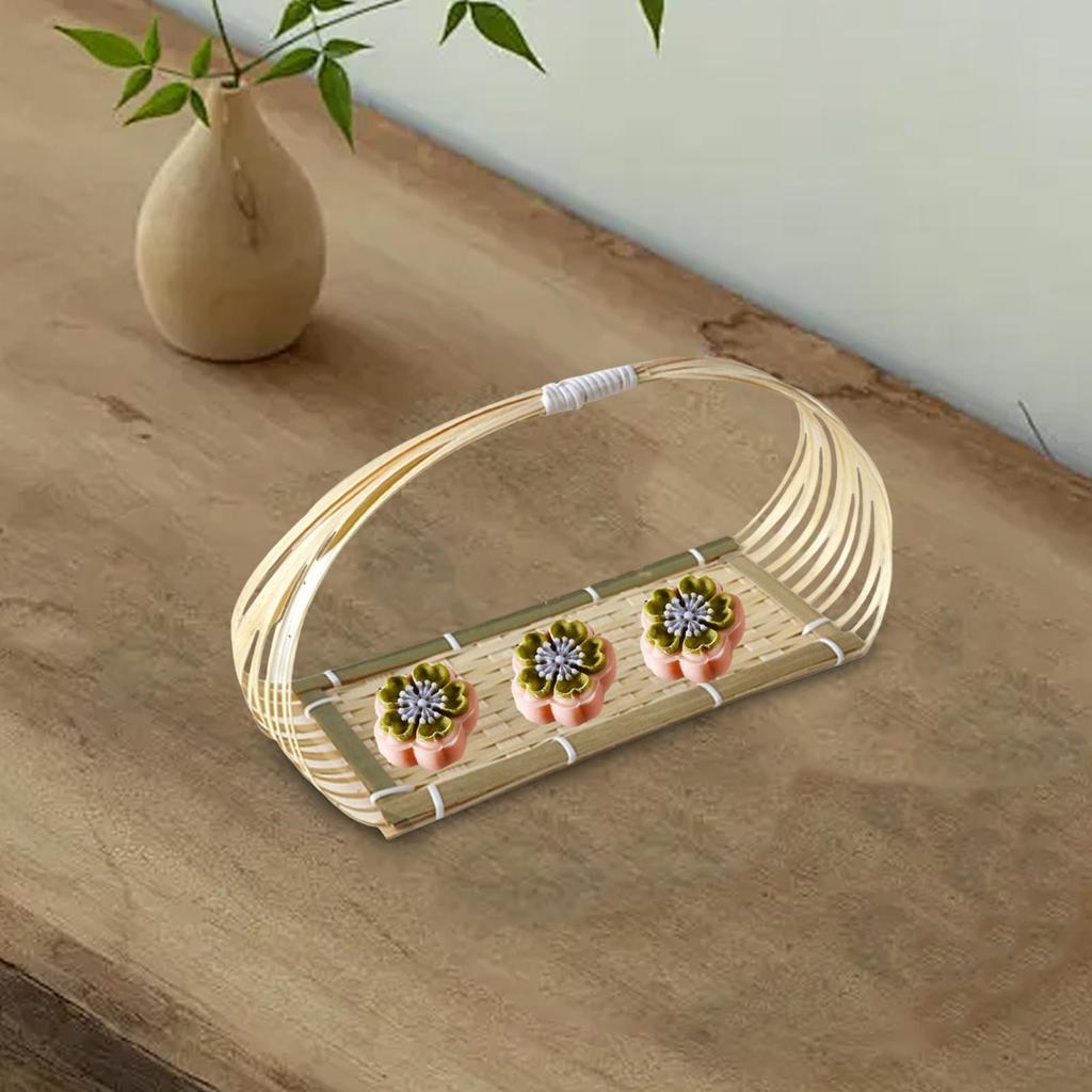 Bamboo Basket Serving Tray Rustic Food Biscuit Cookies Pastry Display for Kitchen
