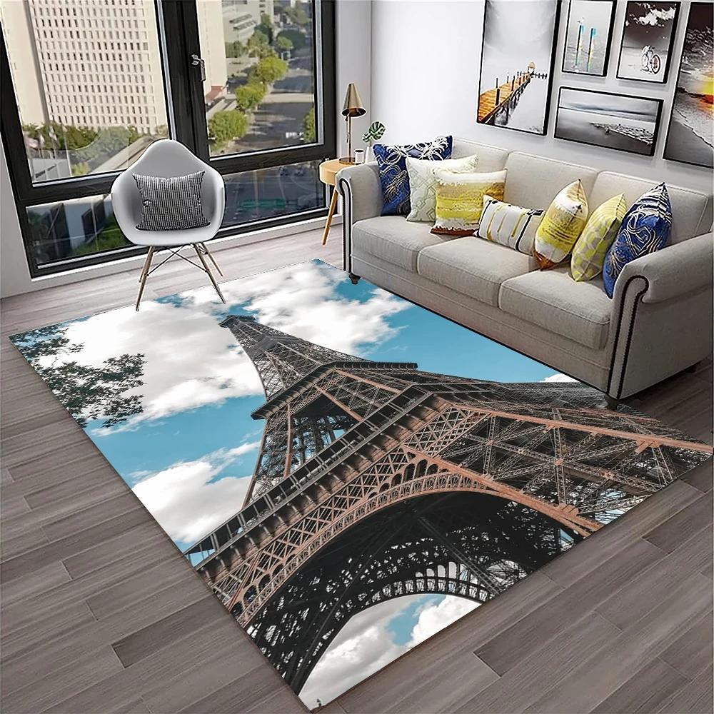 France Paris Eiffel Tower Retro Carpet Rug for Home Living Room Bedroom Sofa Doormat Decor,Kids Play Area Rug Non-slip Floor Mat