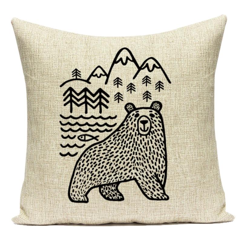 Black White Letter Cushion Cover Polyester Animal Bear Deer Stripes Pillow Case Sofa Bedroom Chair Home Decor Pillow Cover
