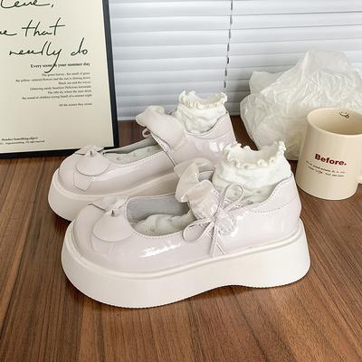 Mode Damenmode Einzelne Schuhe Frühling Neu Runde Zehenpartie Flach Schleife Wasserdichte Plateau Rutschfest Verschleißfest Mary Jane Schuhe