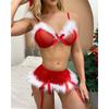 Christmas Lingerie Sets For Women Role Play Erotic Costumes Strappy Bowknot Hot Red Lace Sexy Bra Panty Garters Underwear Sets