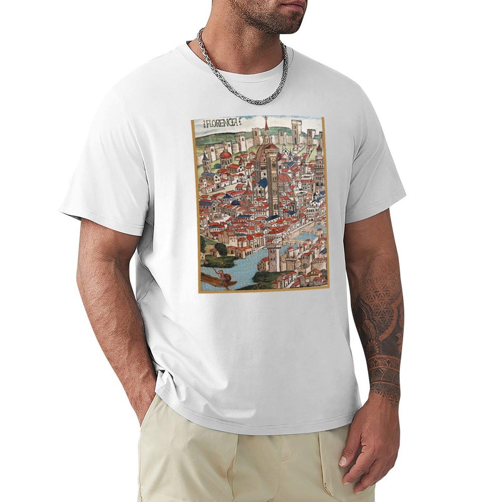 Florencia Colore 1493 Antique 15th Century Map TShirt cute tops graphic t shirt vintage shirts men graphic S