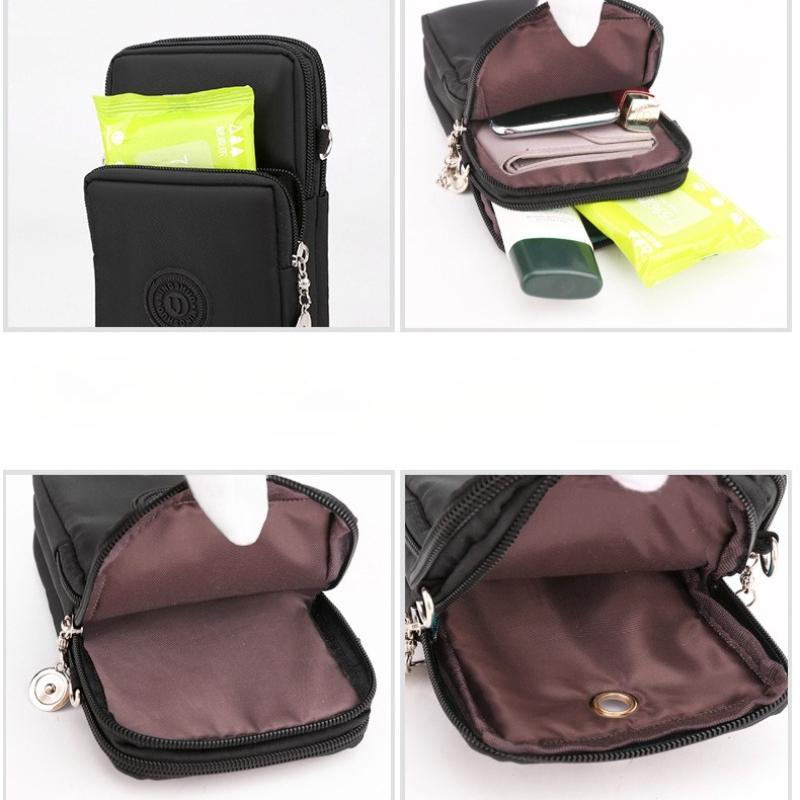 Women Small Crossbody Phone Bag Multi Pocket Waterproof Nylon Mini Shoulder Bag with 3 Zipper Compartments for Daily Travel
