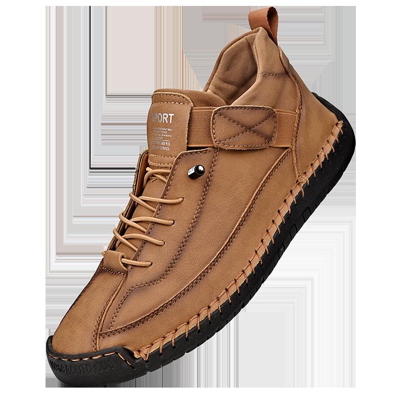 Hand-stitched Leather Shoes for Men Outdoor Light and Non-slip Walking Hiking Shoes Men Big Size 38-48 Slip-On Driving Loafers