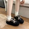 Neues Design Warme Baumwolle Damen Plateau Flats Mode Gürtelschnalle Partyschuhe Herbst Winter Damen Komfort Slipper Fellschuhe