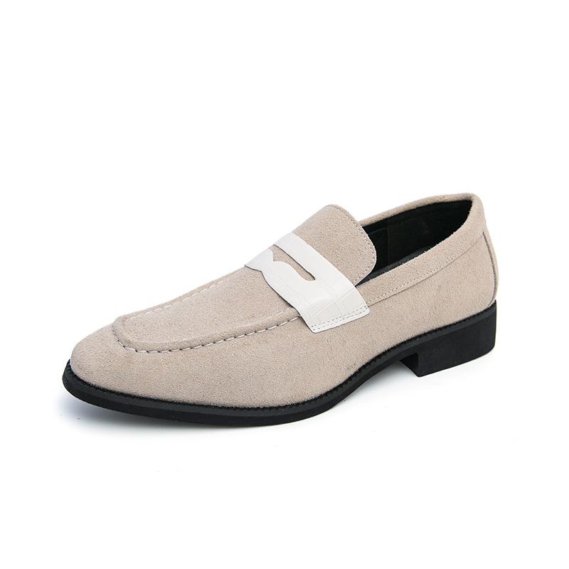 Men s Autumn Color Block Suede Loafers - Large Size Casual Leather Shoes 44 грязно-белый