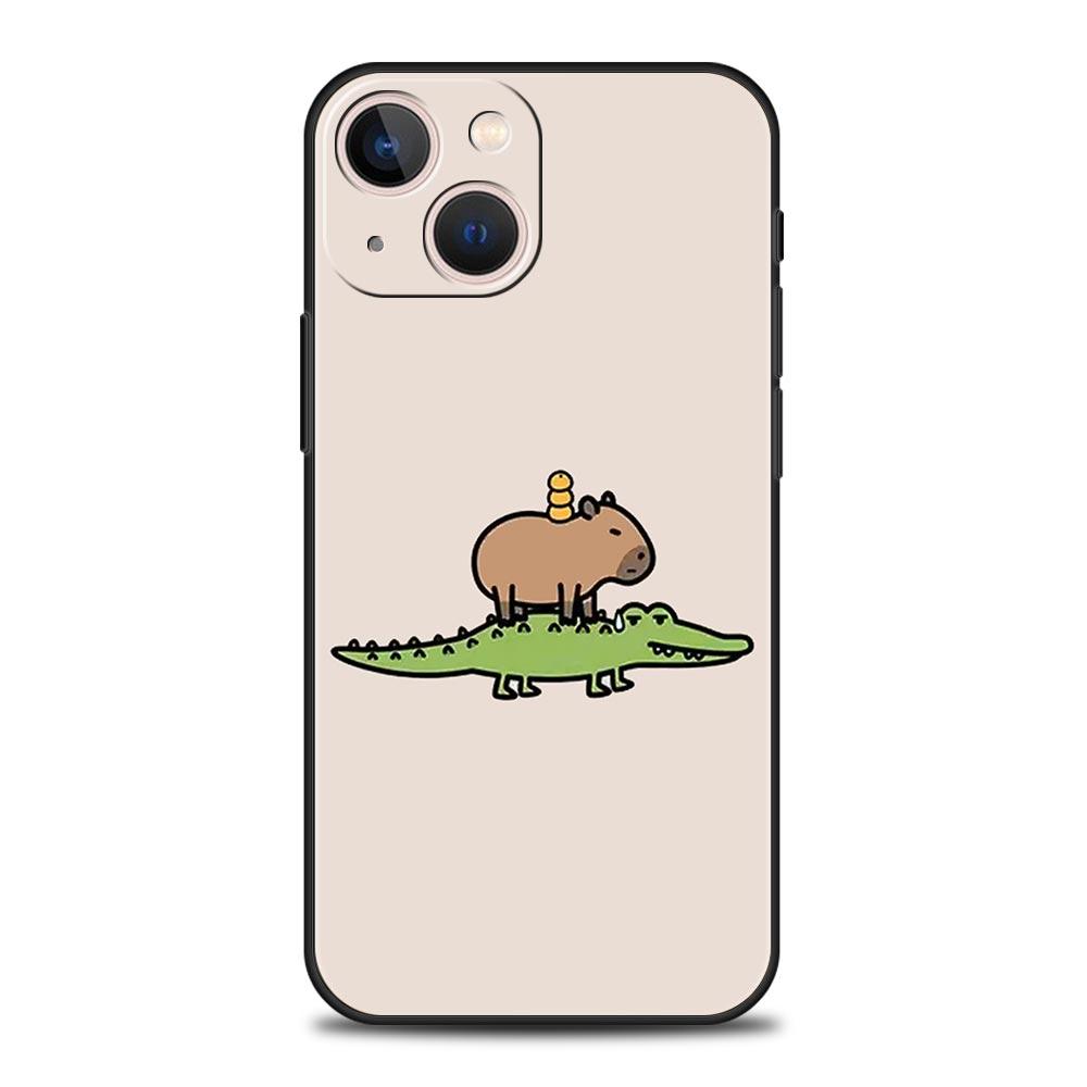 Cute Capybara Phone Case For iPhone 17 16 15 Pro Max 11 12 13 14 7 8 Plus SE 2020 X XR XS Cover Soft Black
