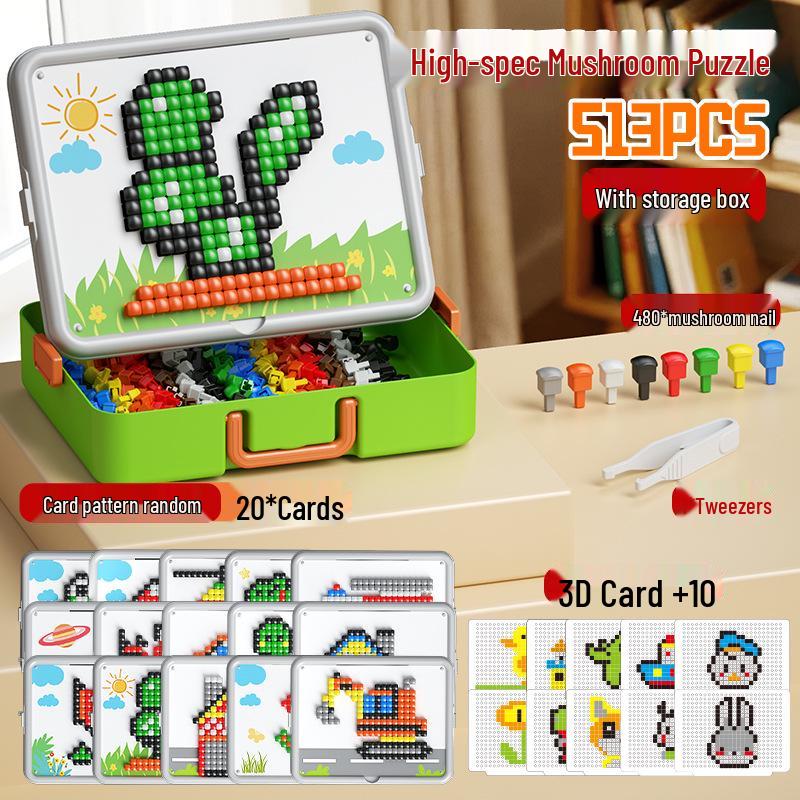 3D Mushroom Nails Puzzle Toy for Kids: DIY Educational Insert Board & Building Blocks