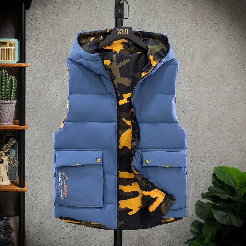 

Double-sided vest men s autumn and winter new trend loose vest warm thickened cotton vest men s student jacket M синій
