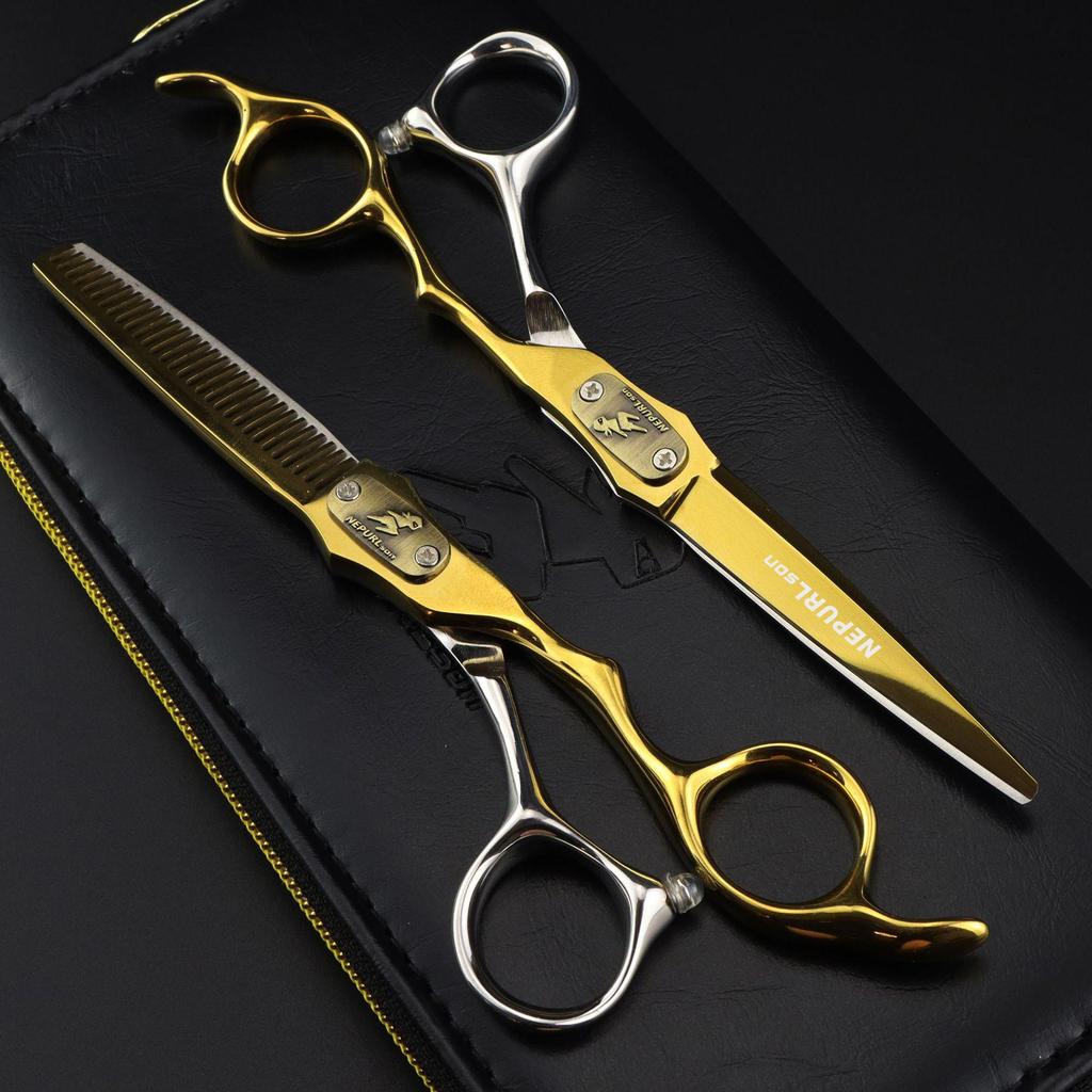 6.0" FWT-02 Napson Bright Gold Hairdressing Shears – Straight & Thinning Scissors