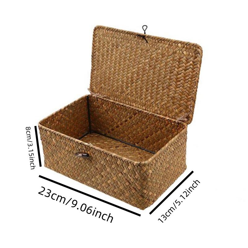 

Корзина для хранения из морских водорослей, подарочная корзина для западной свадьбы с крышкой, плетеная коробка для хранения из ротанга и ивы жёлтый