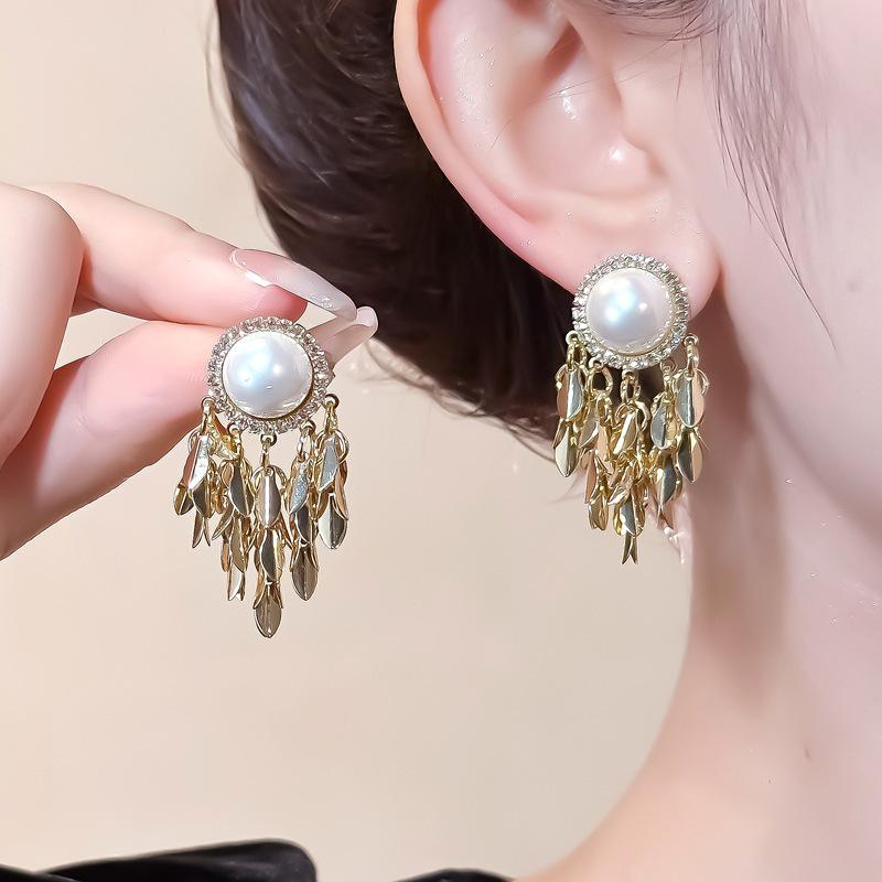 2025 Diamond Geometric Flower Tassel Earrings – Korean Cold Style, Light Luxury for Women