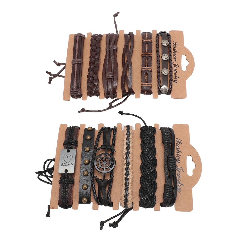 12pcs PU Leather Bracelet Set Multi Layers PU Leather Bracelet Set PU Leather Wrap Bracelets for Men Women