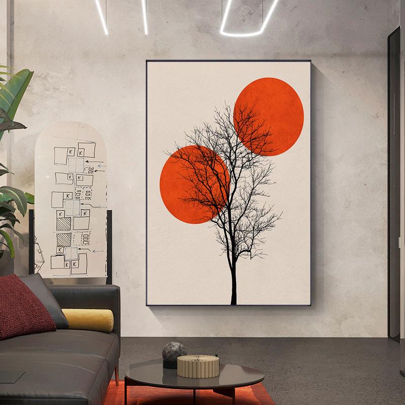 Poster abstract în stil nordic, imprimare peisaj de dimineață de iarnă, imagine de perete, pictură pe pânză, decor scandinav