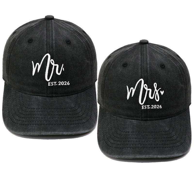 Popular Mr. Mrs. Embroidered Baseball Cap Washed Retro Male and Female Couples Casual Outdoor Sun Hat