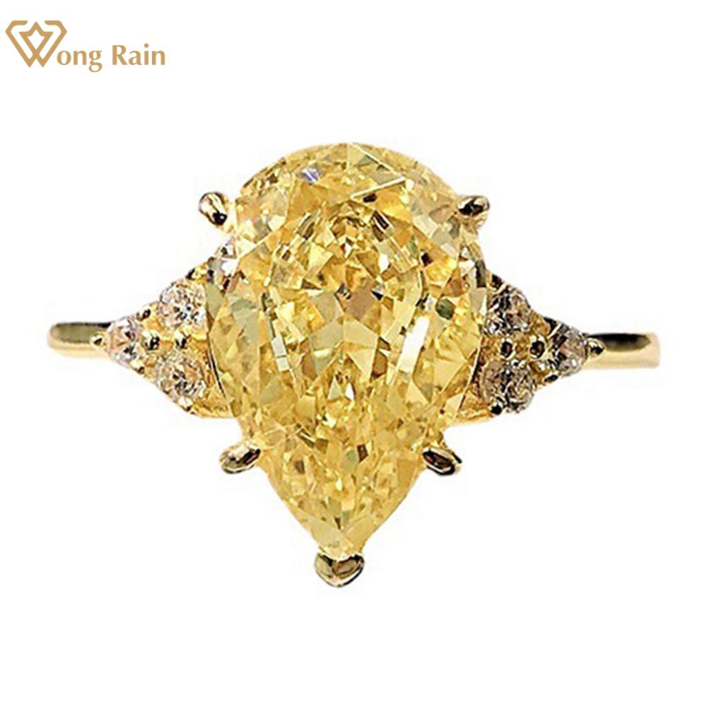 

Wong Rain 100% стерлингового серебра 925 пробы грушевидной огранки AAAAA цирконы драгоценный камень свадебная вечеринка обручальные ювелирные кольца подарки US 5 жёлтый