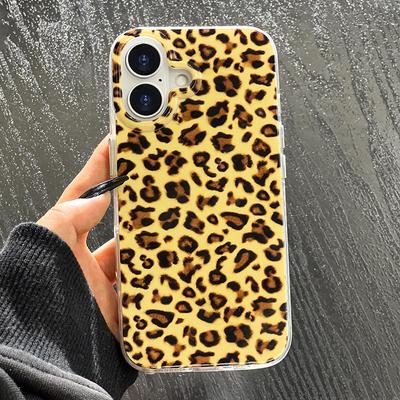 Brown Leopard Print Phone Case For iPhone 15 16 14 11 12 13 Pro Max 16 15 14 Plus Shockproof Soft Bumper Laser Silver IMD Cover