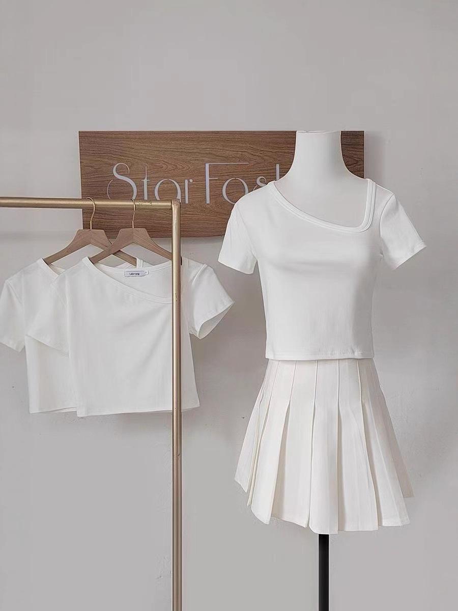 Yifei Lusi Off-Shoulder White Cropped T-shirt for Women Extra Large