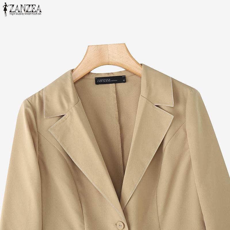 ZANZEA Women Casual Suit Neck Solid Color Long Sleeve Thin Cardigan Blazer