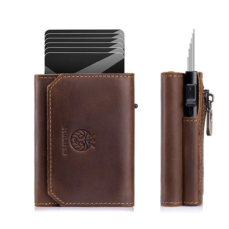 First Layer Cowhide RFID Anti-theft Brush Card Three Fold Wallet Men s Genuine Leather Retro 8x10x3