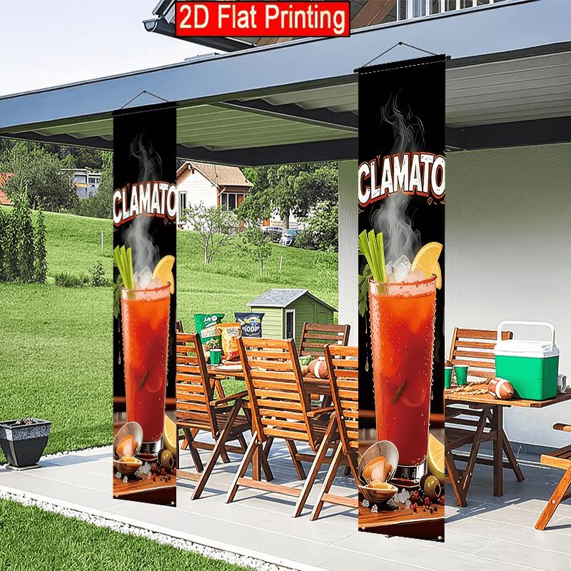 2D Flat - 2pcs 2D Flat Tomato And Clam Sauce Themed Porch Banner, 30.48X179.83 cm Polyester Door Couple, Tomato And Clam Sauce Design, Suitable for St