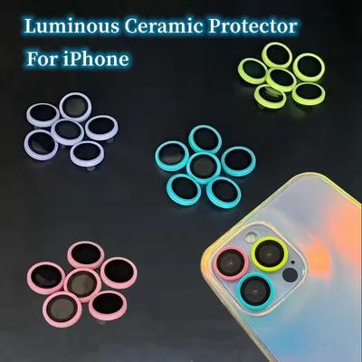 Luminous Ceramic Camera Protector Film For iPhone 16 15 14 13 12 11 Pro Max Plus Mini Lens Ring Tempered Glass Glowing Cap