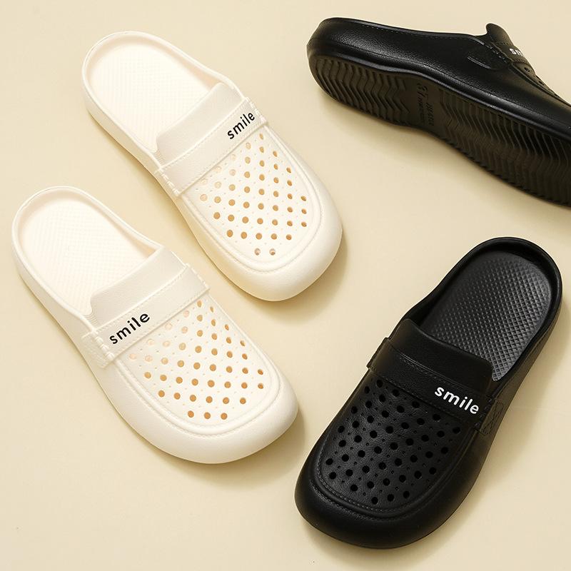 Baotou Slippers ,Women's Flat Bottom EVA Anti-slip Outdoor Half Slippers,Hole Beach Shoes Thick Bottom Breathable