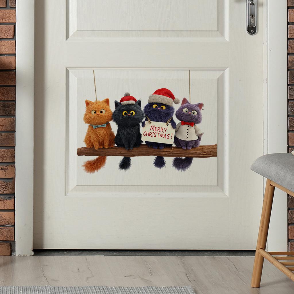 Cartoon Christmas Cat Wall Stickers, Christmas Room Decoration Wall Stickers