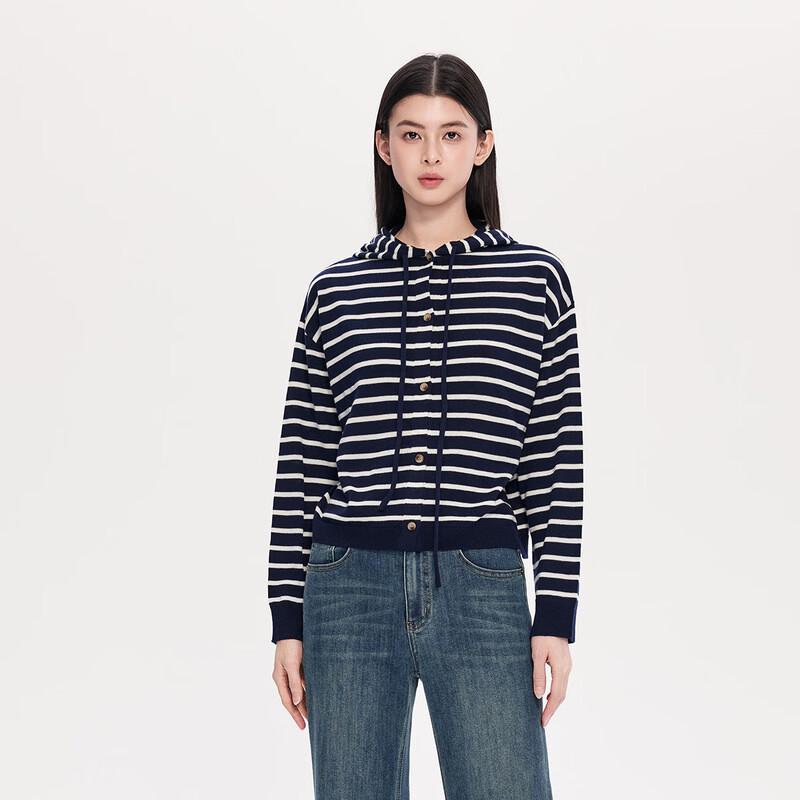 FivePlus Women's Striped Hooded Knit Sweater