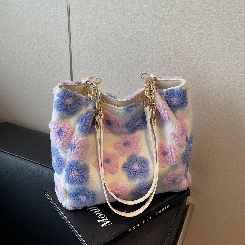 Plush Bag for WomenLarge Capacity Winter Casual Versatile Single Shoulder Shopping Bag Tote Bag