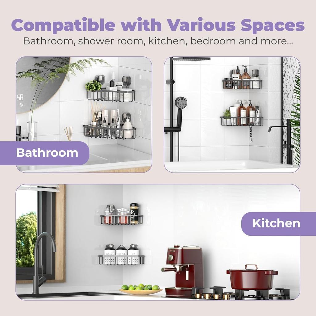 Corner Shower Caddy, Suction Cup Shower Shelf, No-Drilling Removable Shower Organizer, Wall Mounted Rack Storage for Bathroom, Large&Small Shower