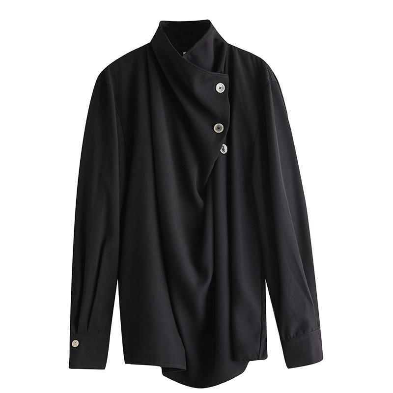 Dark Style Ruffle Neck Long Sleeve Casual Shirt