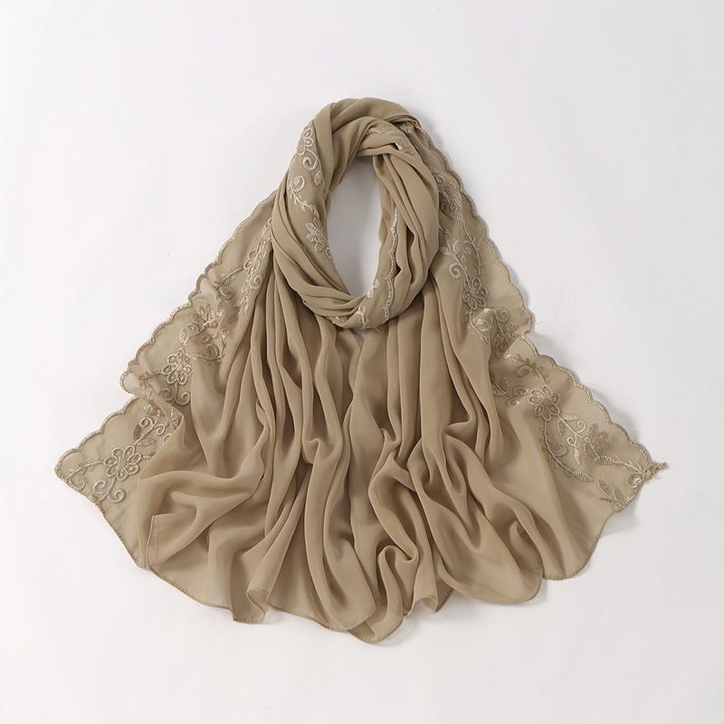 Elegant Women Beach Silk Scarf Solid Embroidery Floral Wrap Shawl Lady Sunscreen Bandanas Hijab Scarve Pareo Headscarf Casual