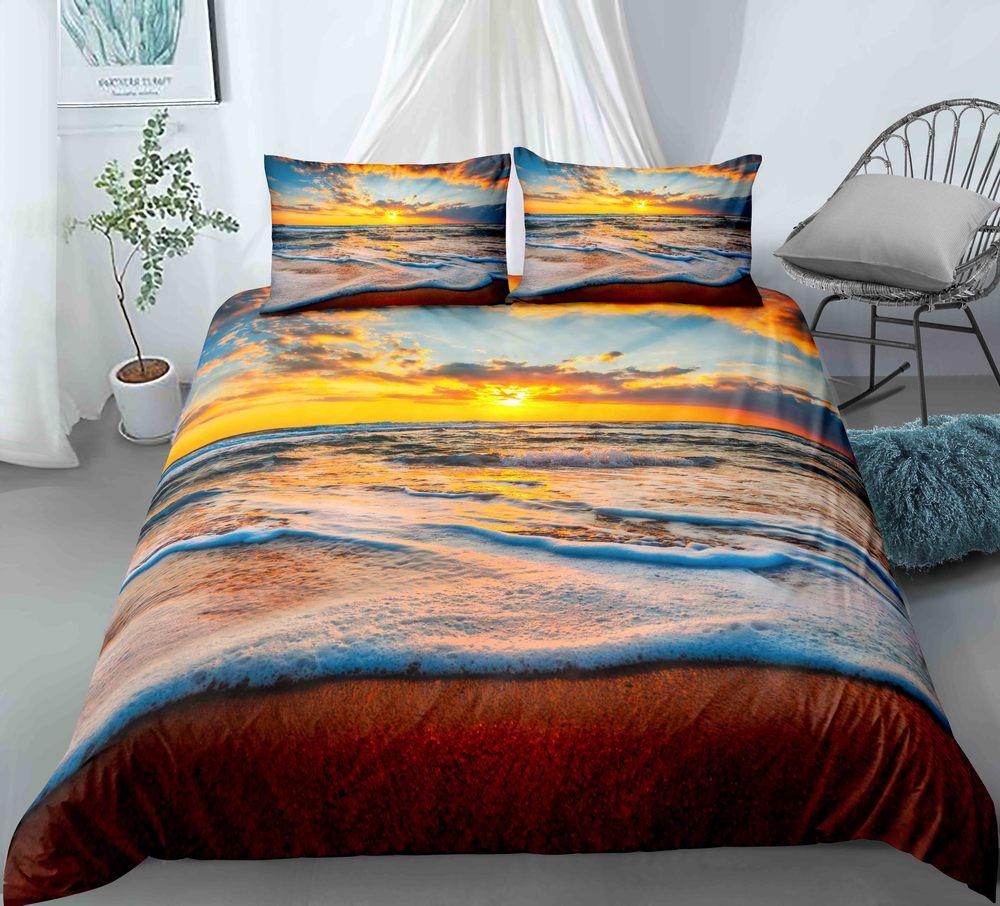 Blue Ocean King Queen Duvet Cover Cartoon Starfish Shell Bedding Set For Kid Teens Adults Sea Beach 2/3pcs Polyester Quilt Cover