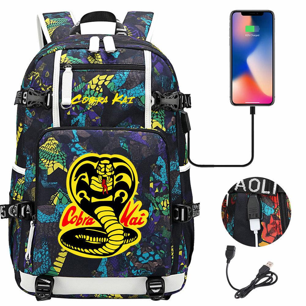 American Drama Cobra Print USB Teen Student Schoolbag Men and Women Leisure Large Capacity Travel Backpack