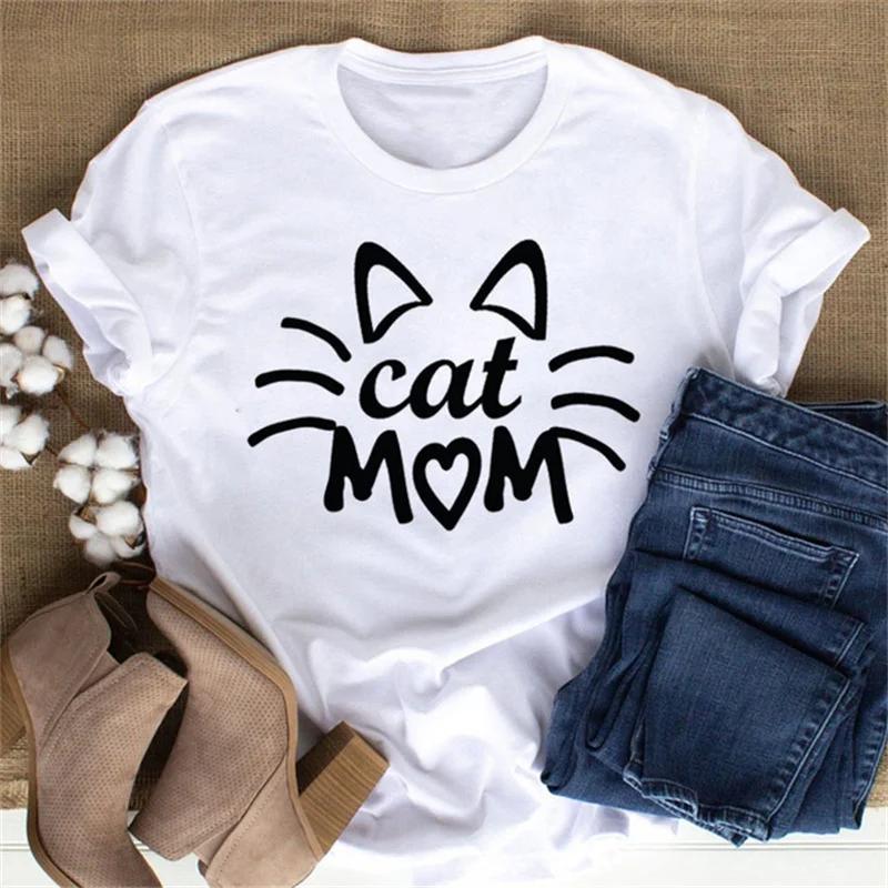 Maycaur Cute Paw Women T Shirt Fashion Cat MOM Printed Woman Tops Harajuku Punk O-neck Top Tee Black Shirt T Female T-shirt