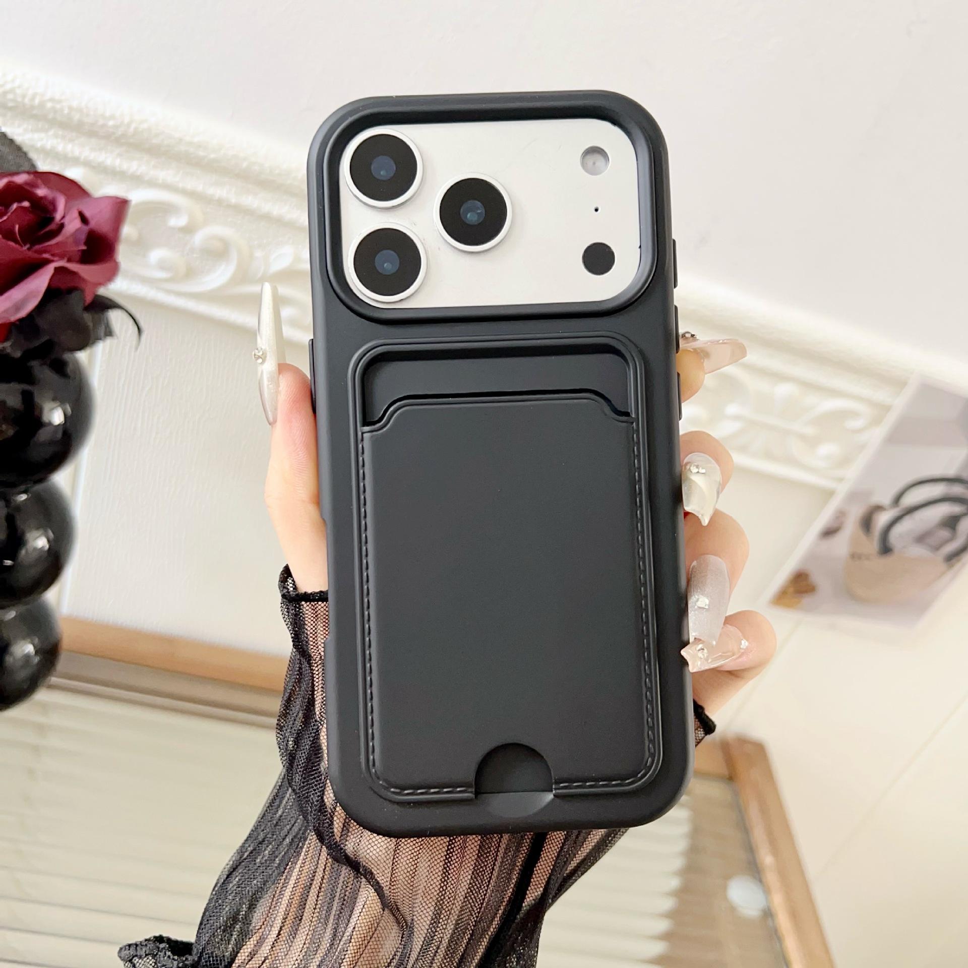 Подходит для iPhone17ProMax, чехла-картхолдера, чехла для мобильного телефона, Apple 16Pro, карты, 14, противоударного защитного чехла. iPhone17E чёрный