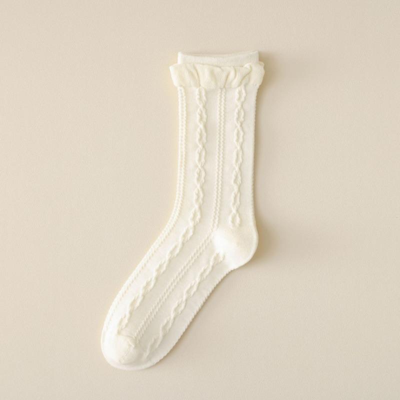 Dui Dui Socks Women's Autumn Dark-patterned Mid-calf Socks Twisted Double Flared Long Calf Socks Cotton Breathable Women's