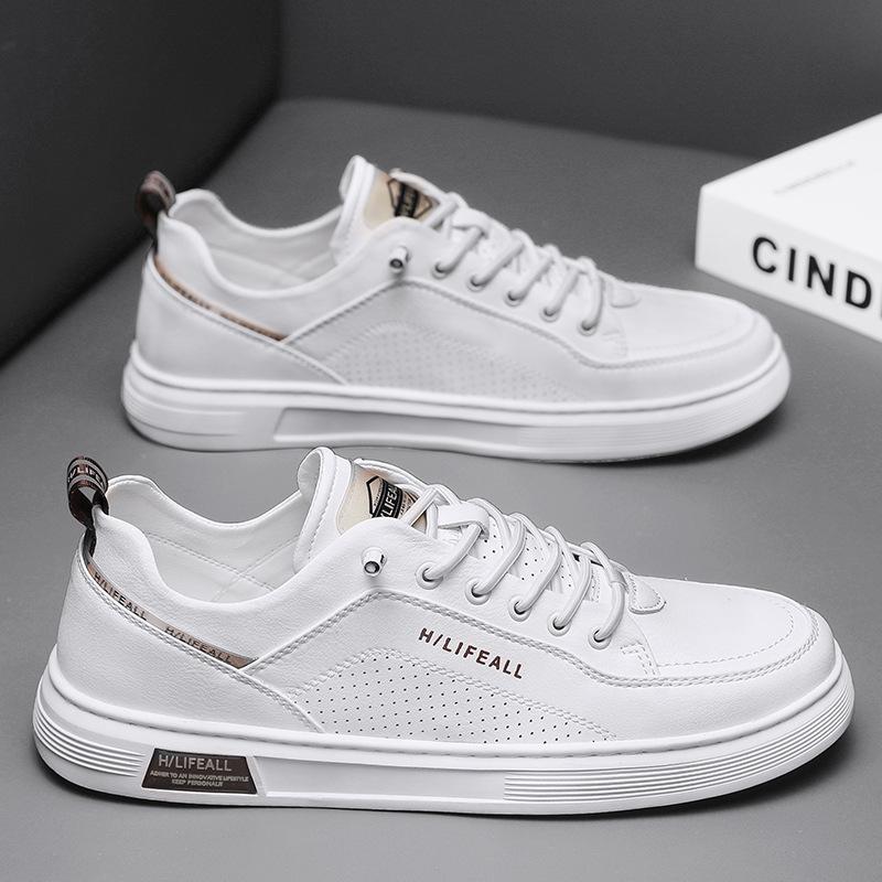 Men's Shoes for Summer Breathable Pilot Casual Shoes for Men's Sports Flat Shoes for Non Slip Waterproof White Leather Shoes